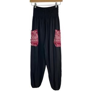 The Elephant Pants Size M Black Red High Rise Pull On Boho Harem Pants